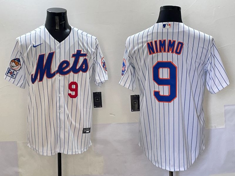 Men New York Mets #9 Nimmo White Stripe Game 2025 Nike MLB Jersey style 4